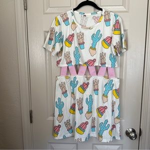 pastel cactus babydoll cut out dress, size small/medium